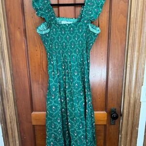 Hill House Ellie Nap Dress Emerald Trellis Floral Smocked Maxi Dress